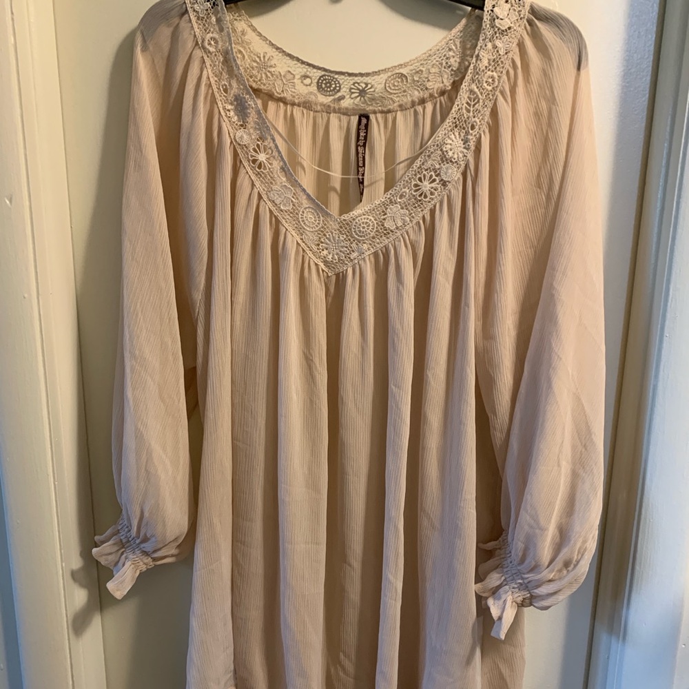 Mushkaby Sienna Rose Sheer Boho Blouse, 1X